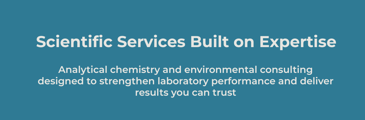 Scientific services banner highlighting analytical chemistry and environmental consulting for laboratory performance